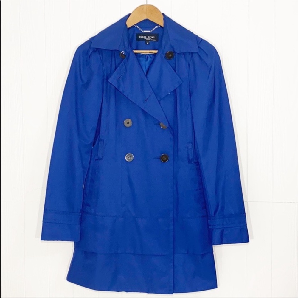 Black Rivet Cobalt Blue Quarter Length Trench Coat